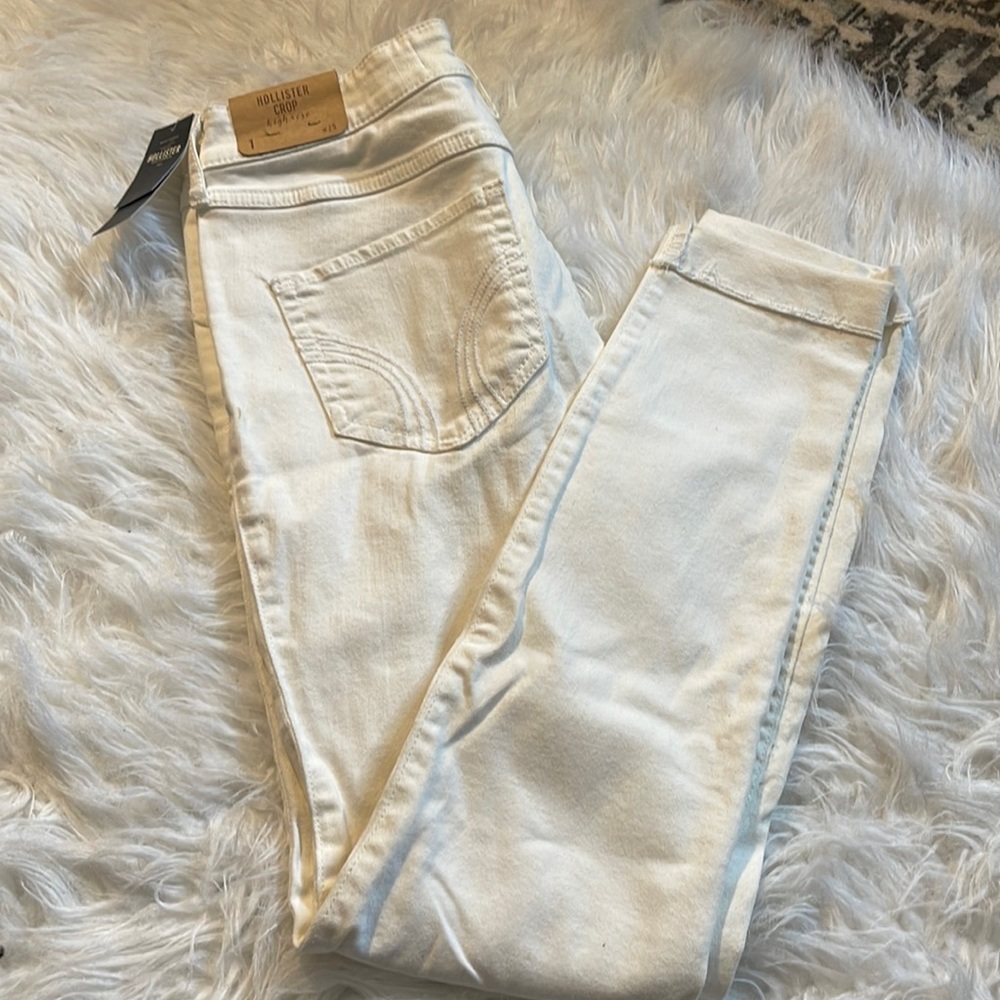 NWT Hollister Size 1 Crop High Rise Skinny Jeans Distressed White New
